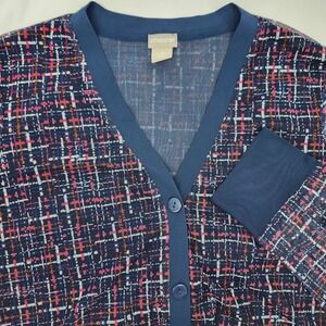 Chicos Pink‎ Blue Plaid Sheer Mesh Cardigan Womens 2 (L/12) Preppy Lightweight